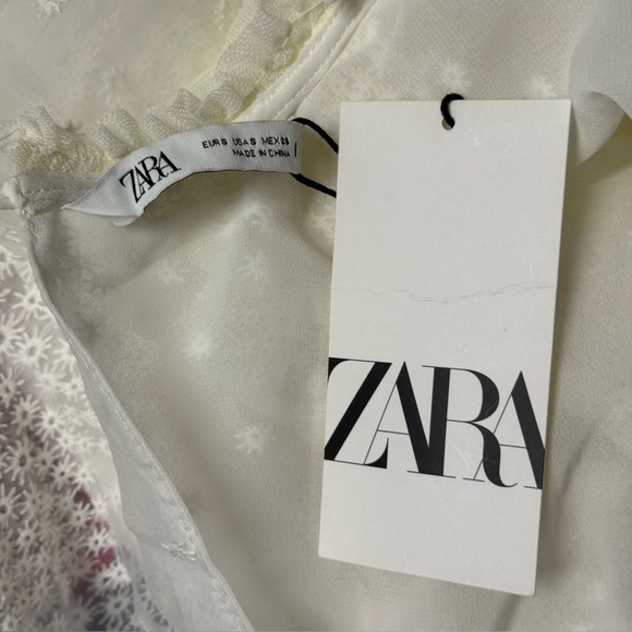NWT Zara High Collar White Long Sleeve Sheer Ruffle Blouse Small - Picture 5 of 8